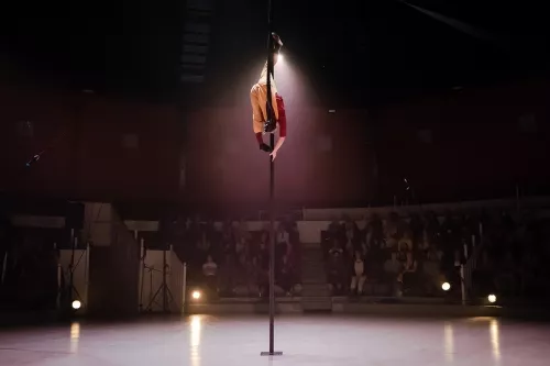 Pauline Olivier de Sardan, mât chinois, 34e promotion du Centre national des arts du cirque / CNAC de Châlons-en-Champagne